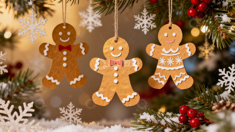 高清大图下载【趣麦麦图】圣诞树挂饰姜饼人