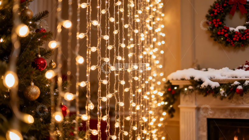 高清大图下载【趣麦麦图】圣诞装饰灯光与雪景