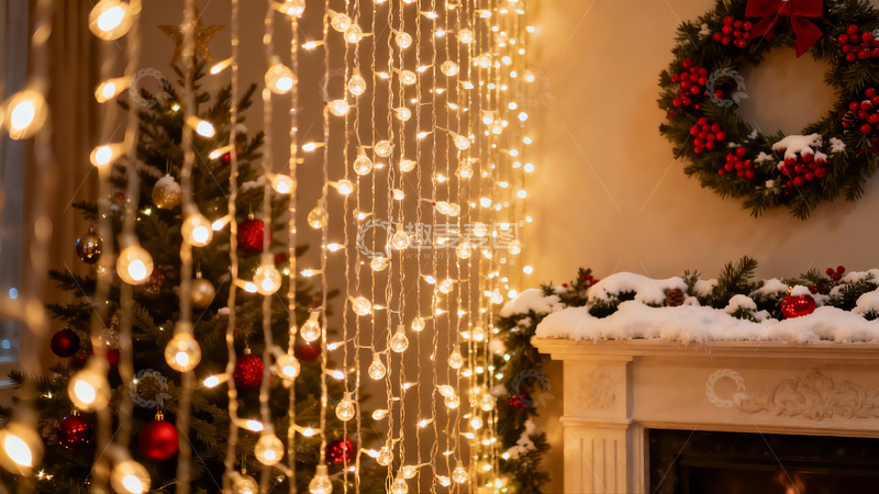 高清大图下载【趣麦麦图】圣诞树与壁炉的温馨节日装饰