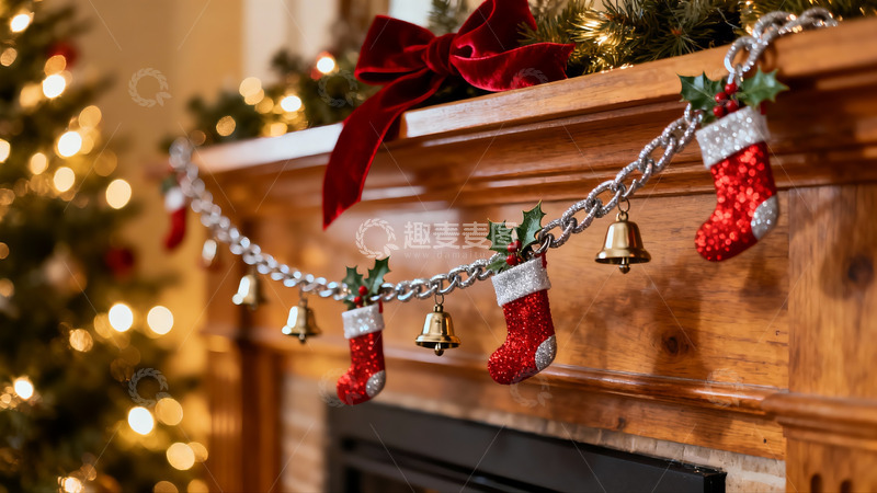 高清大图下载【趣麦麦图】圣诞壁炉装饰温馨节日氛围