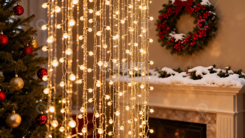 高清大图下载【趣麦麦图】圣诞装饰灯光与花环