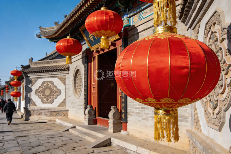 高清大图下载【趣麦麦图】古建筑前红灯笼高挂