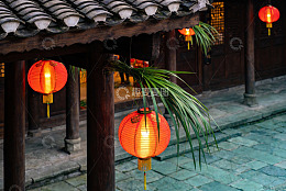 古建筑灯笼夜景