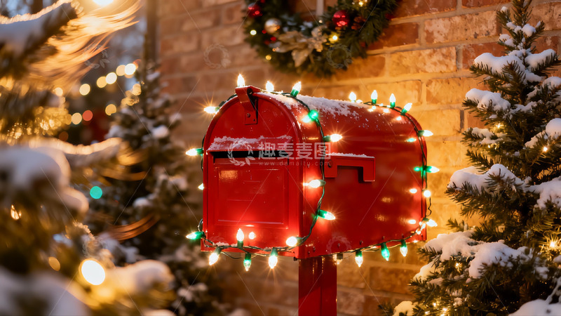 高清大图下载【趣麦麦图】雪夜圣诞邮箱亮灯