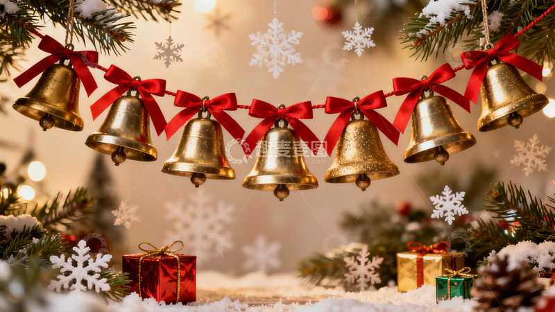 高清大图下载【趣麦麦图】圣诞铃铛雪景装饰