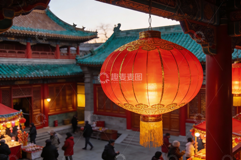 高清大图下载【趣麦麦图】古建筑庭院挂红灯笼