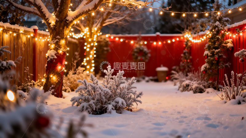 高清大图下载【趣麦麦图】雪夜庭院灯光装饰