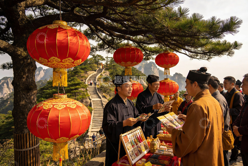 高清大图下载【趣麦麦图】山间古装摊位红灯笼