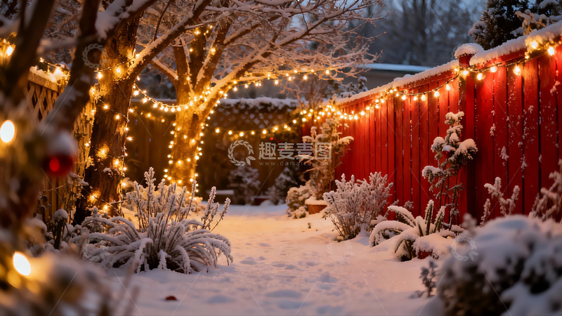 高清大图下载【趣麦麦图】雪夜庭院灯光璀璨