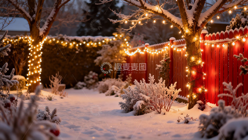 高清大图下载【趣麦麦图】雪夜庭院灯光璀璨