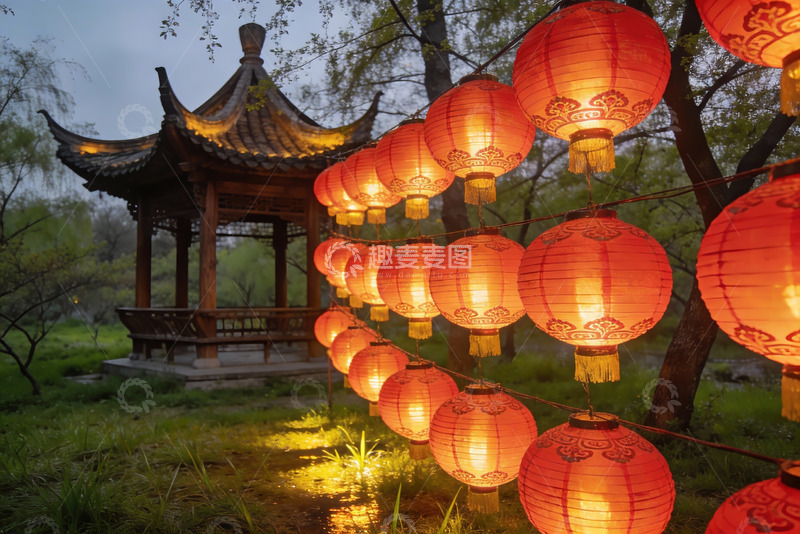 高清大图下载【趣麦麦图】古亭红灯笼夜景