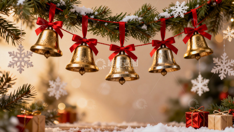 高清大图下载【趣麦麦图】圣诞铃铛雪景装饰