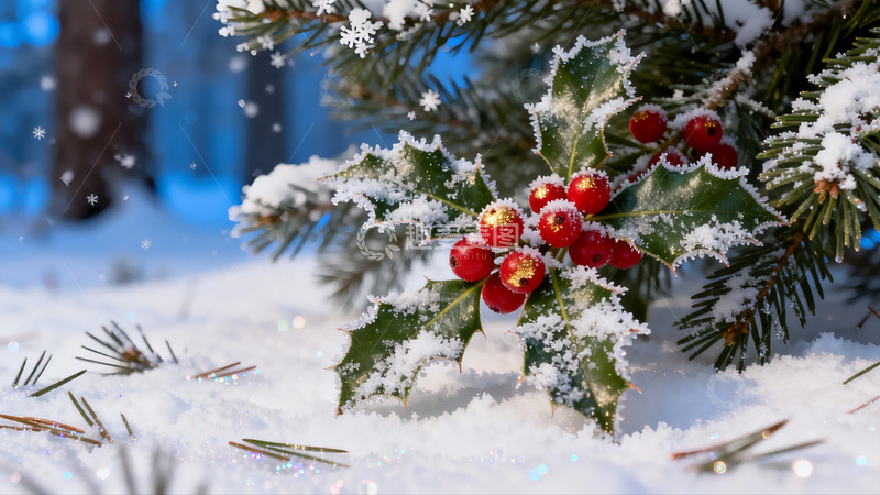 高清大图下载【趣麦麦图】雪覆冬青红果景