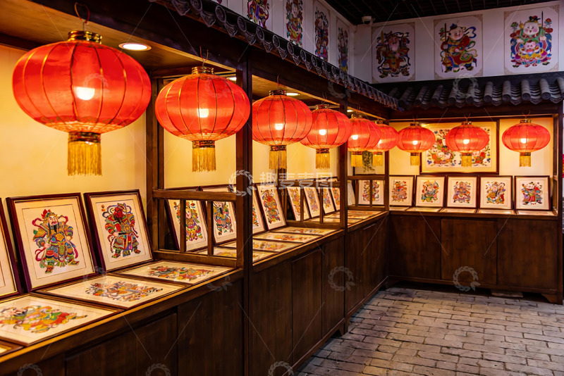 高清大图下载【趣麦麦图】古色古香展厅挂红灯笼