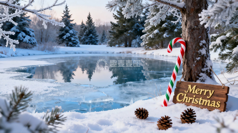 高清大图下载【趣麦麦图】雪景冰湖圣诞装饰