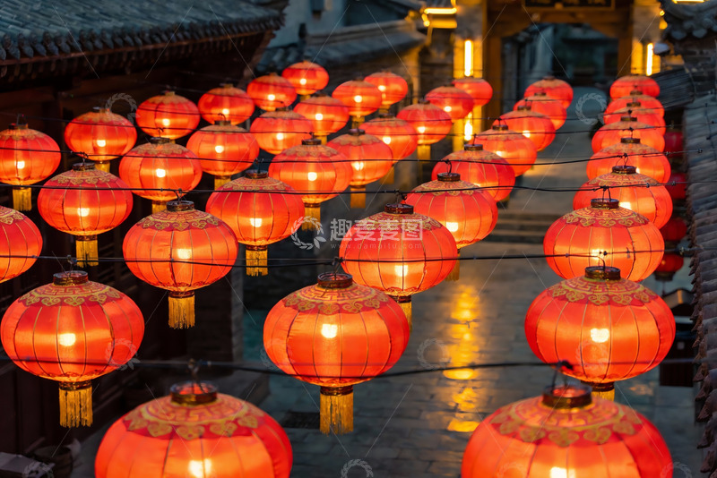 高清大图下载【趣麦麦图】古街夜景红灯笼高挂