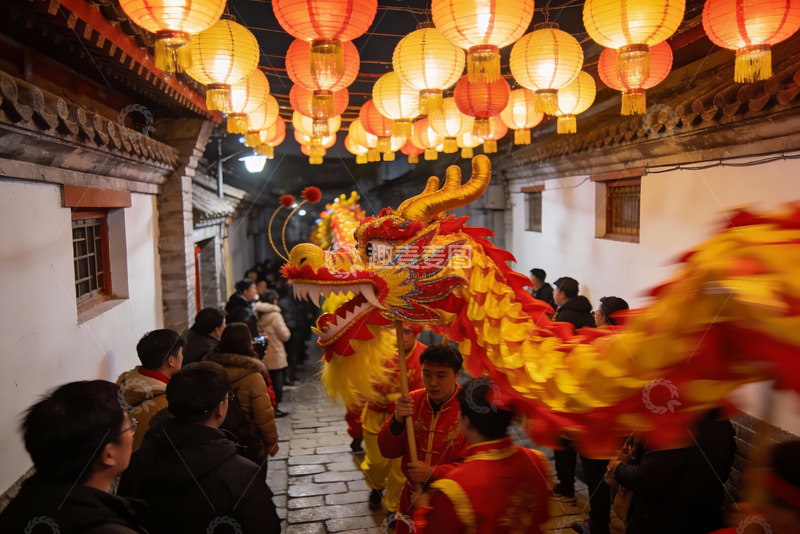 高清大图下载【趣麦麦图】夜街舞龙灯会热闹非凡