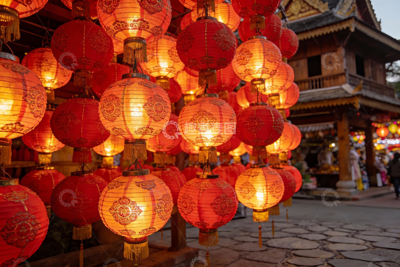 高清大图下载【趣麦麦图】夜市红灯笼高挂