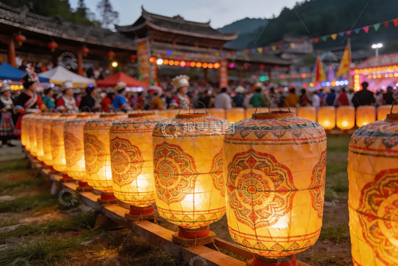 高清大图下载【趣麦麦图】夜市灯笼光影人潮盛景