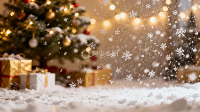 高清大图下载【趣麦麦图】圣诞树下飘雪礼物场景