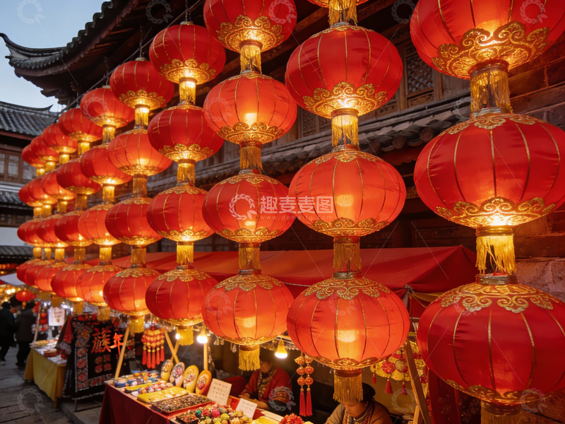 高清大图下载【趣麦麦图】红灯笼挂满古街夜市