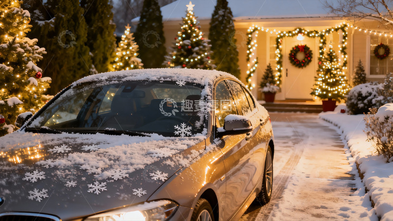 高清大图下载【趣麦麦图】雪夜圣诞车房温馨场景