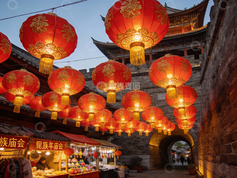 高清大图下载【趣麦麦图】古街夜景红灯笼高挂