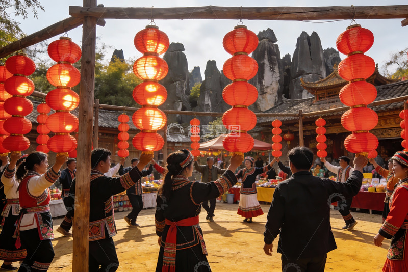 高清大图下载【趣麦麦图】民族节日庆典挂红灯笼