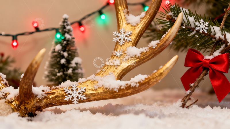 高清大图下载【趣麦麦图】圣诞鹿角雪景装饰