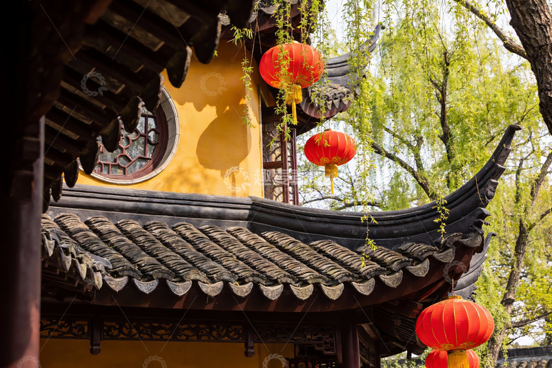 高清大图下载【趣麦麦图】古建筑飞檐红灯笼