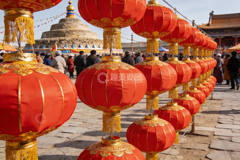 高清大图下载【趣麦麦图】红灯笼装饰古建筑节日场景