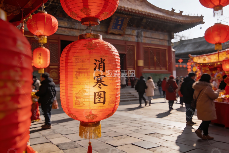 高清大图下载【趣麦麦图】古建筑前挂红灯笼迎新春