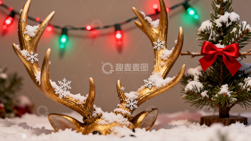高清大图下载【趣麦麦图】圣诞鹿角雪景装饰