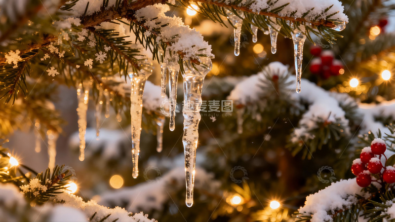 高清大图下载【趣麦麦图】雪挂冰凌圣诞树
