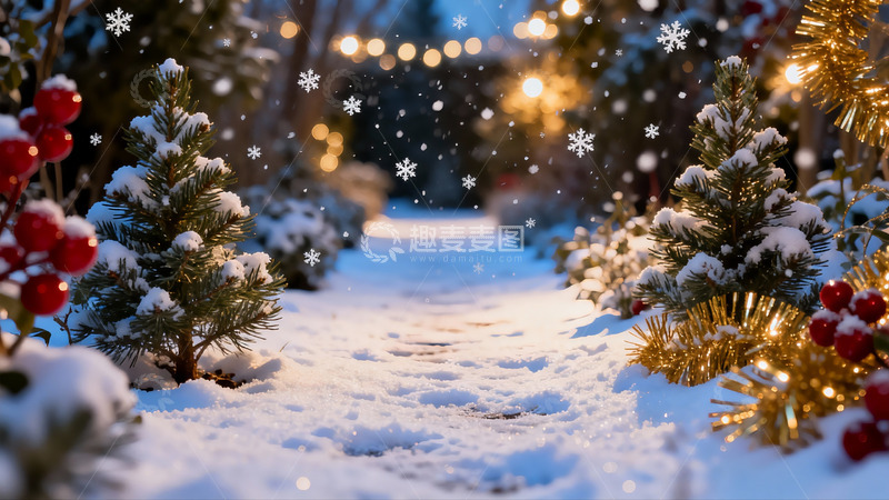 高清大图下载【趣麦麦图】雪夜小径圣诞装饰