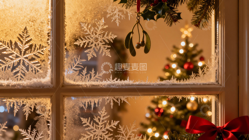 高清大图下载【趣麦麦图】窗前圣诞夜景温馨祥和