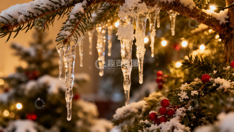 高清大图下载【趣麦麦图】雪挂冰凌圣诞树