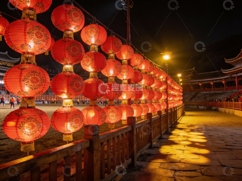 高清大图下载【趣麦麦图】夜色中红灯笼高挂