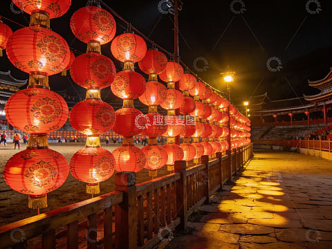 夜色中红灯笼高挂