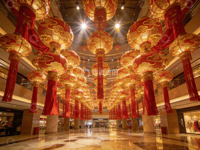 高清大图下载【趣麦麦图】商场悬挂红灯笼节日装饰