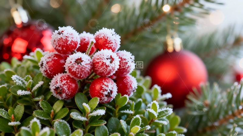 高清大图下载【趣麦麦图】冬日圣诞浆果与松枝