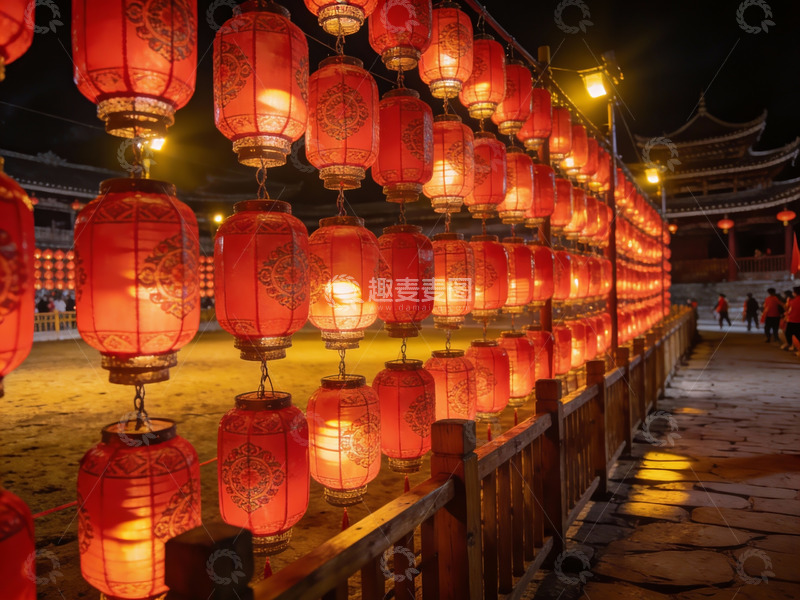 高清大图下载【趣麦麦图】夜色中红灯笼高挂