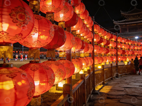 夜市红灯笼高挂节日氛围浓