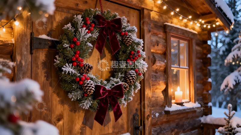 高清大图下载【趣麦麦图】雪夜木屋挂饰节日氛围
