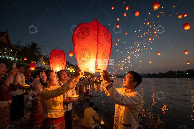 高清大图下载【趣麦麦图】夜放孔明灯祈福活动