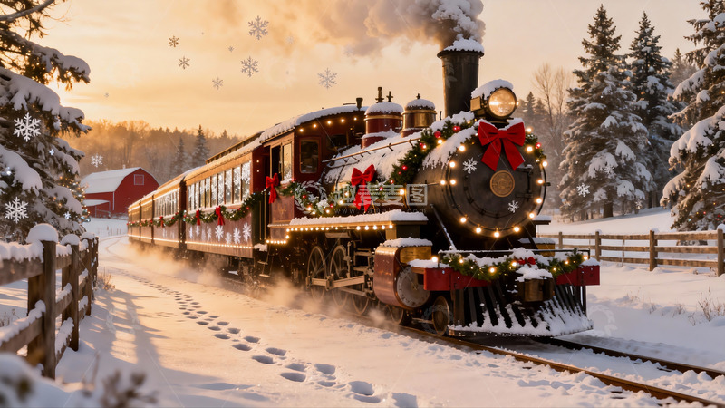 高清大图下载【趣麦麦图】雪景火车节日装饰