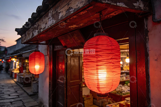 古街夜景红灯笼高挂