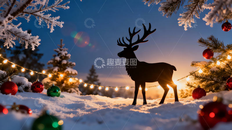 高清大图下载【趣麦麦图】雪夜圣诞鹿影
