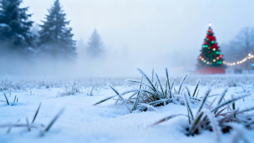 雪地圣诞树雾景