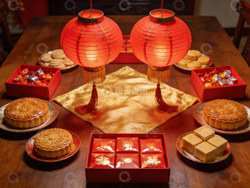 高清大图下载【趣麦麦图】中秋佳节团圆饭桌